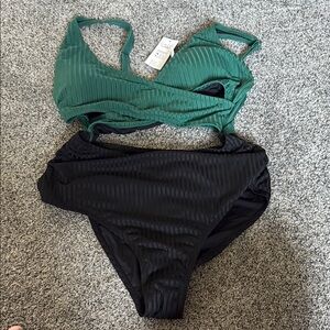 NWT Green and Black Colorblock Cutout Tummy Control One Piece